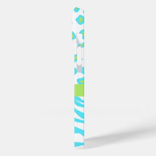 Zebra en Cheetah Skin Turquoise Blue Green Name Case-Mate iPhone Case (Achterkant / Links)