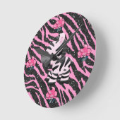 Zebra- en cupcakes Roze en zwarte glitter Animal P Ronde Klok (Hoek)