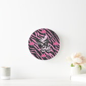 Zebra- en cupcakes Roze en zwarte glitter Animal P Ronde Klok (Huis)