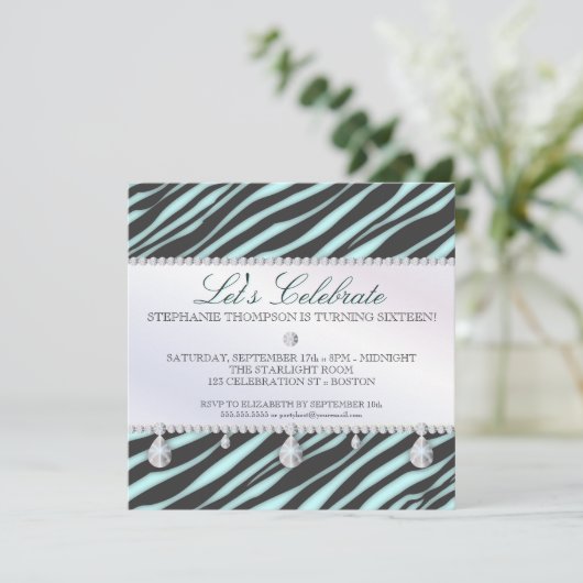 Zebra en Diamonds Sweet 16 Elegance Kaart (Staand voorkant)