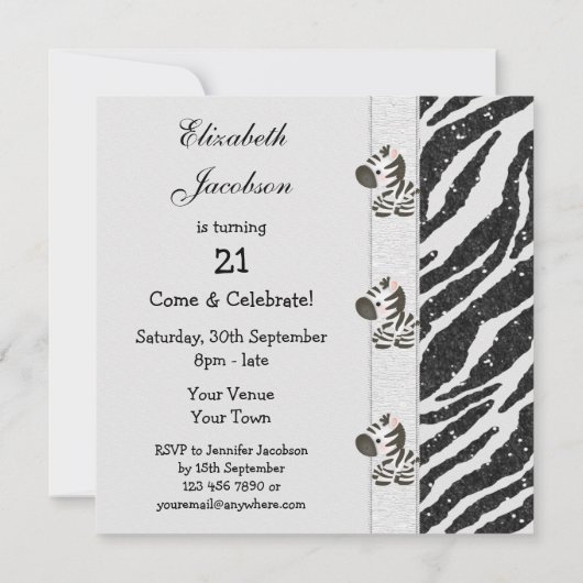 Zebra- en dierlijk afdrukken zwart-wit Glitter Par Kaart (Achterkant)