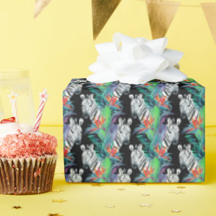 Zebra en exotische bloemen cadeaupapier