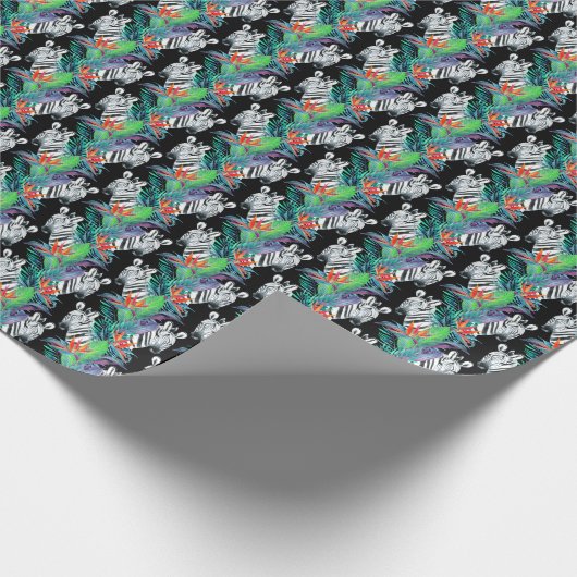 Zebra en exotische bloemen cadeaupapier (Hoek)