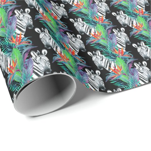 Zebra en exotische bloemen cadeaupapier (Rol Hoek)