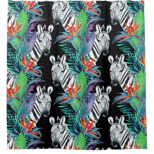Zebra en exotische bloemen douchegordijn (Voorkant)