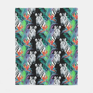 Zebra en exotische bloemen fleece deken