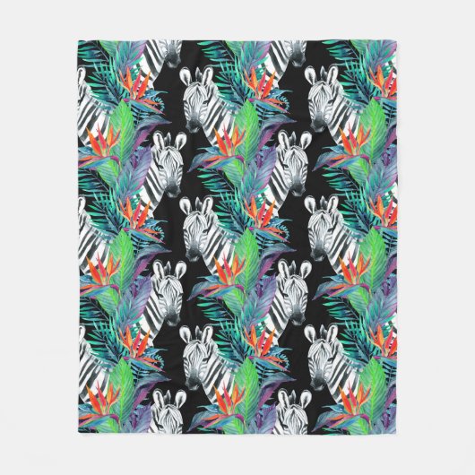 Zebra en exotische bloemen fleece deken (Voorkant)