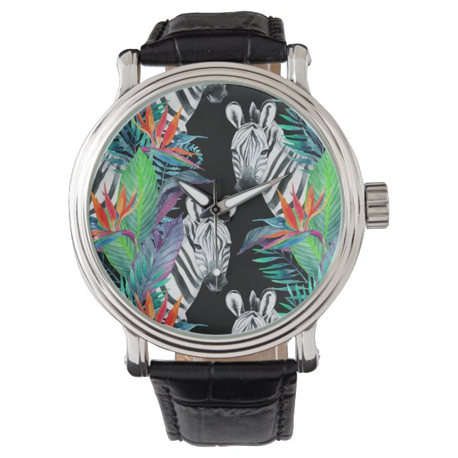 Zebra en exotische bloemen horloge (Voorkant)