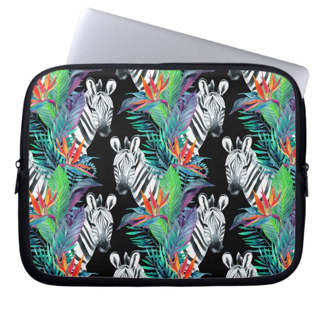 Zebra en exotische bloemen laptop sleeve (Voorkant)