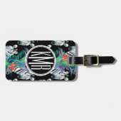 Zebra en exotische bloemen | Monogram Bagagelabel (Voorkant horizontaal)