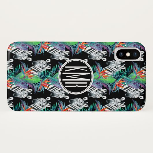 Zebra en exotische bloemen | Monogram Case-Mate iPhone Case (Achterkant (horizontaal))