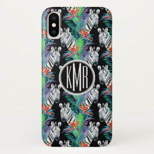 Zebra en exotische bloemen Monogram iPhone X Hoesje