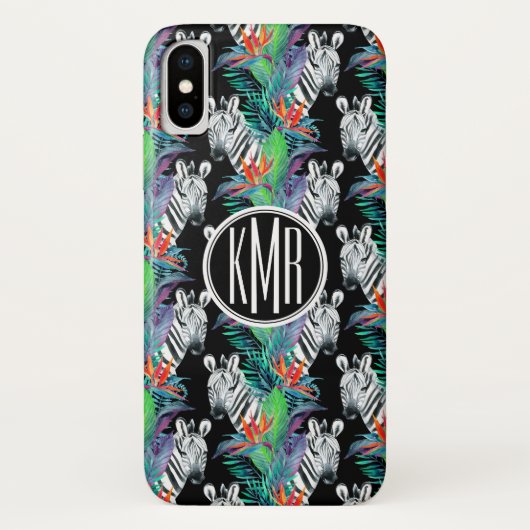 Zebra en exotische bloemen | Monogram Case-Mate iPhone Case (Achterkant)