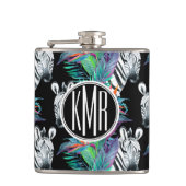 Zebra en exotische bloemen | Monogram Heupfles (Voorkant)
