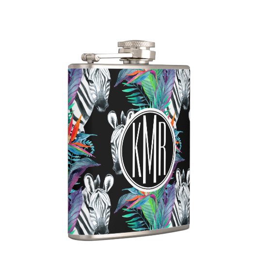 Zebra en exotische bloemen | Monogram Heupfles (Rechts)
