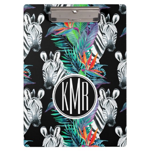 Zebra en exotische bloemen | Monogram Klembord (Voorkant)