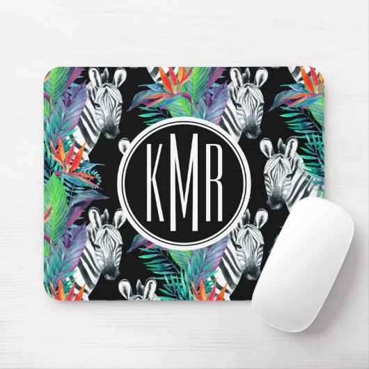 Zebra en exotische bloemen | Monogram Muismat (Met muis)