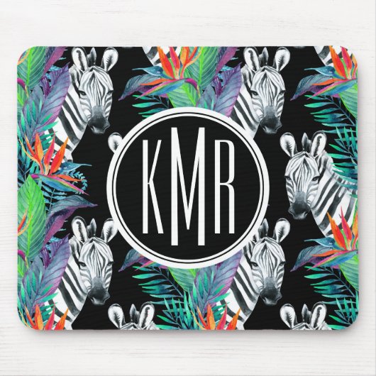 Zebra en exotische bloemen | Monogram Muismat (Voorkant)
