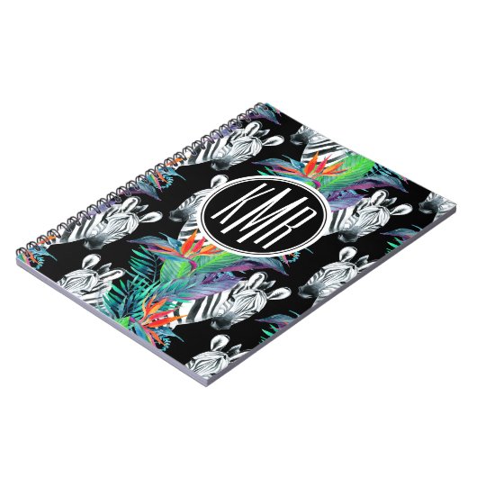 Zebra en exotische bloemen | Monogram Notitieboek (Linkerzijde)