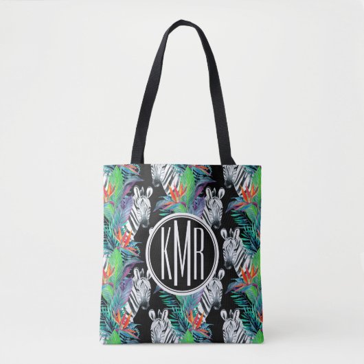 Zebra en exotische bloemen | Monogram Tote Bag (Voorkant)