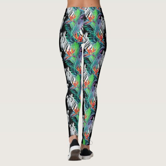 Zebra en exotische bloemen patroon 2 leggings (Achterkant)