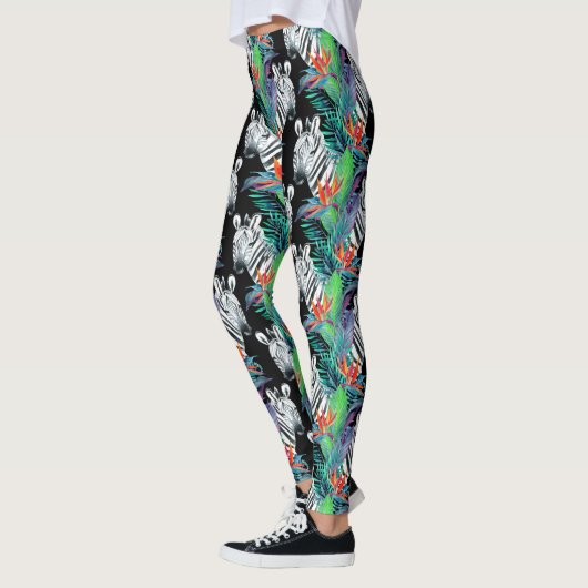 Zebra en exotische bloemen patroon 2 leggings (Links)