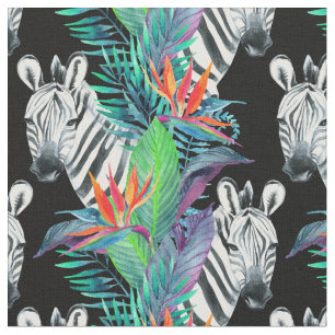 Zebra en exotische bloemen stof