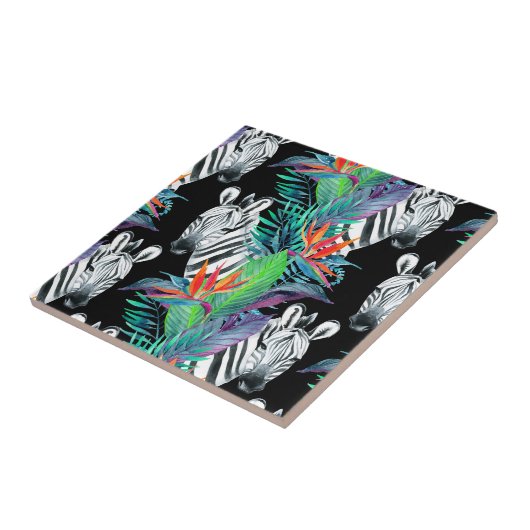 Zebra en exotische bloemen tegeltje (Zijkant)