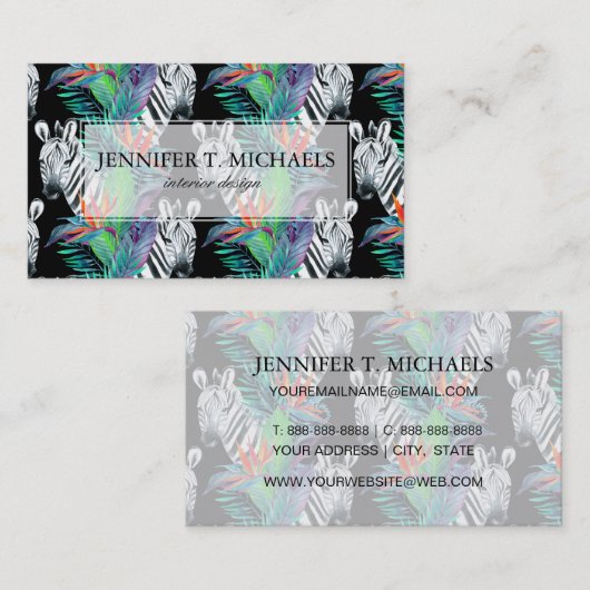 Zebra en exotische bloemen visitekaartje (Voorkant / Achterkant)
