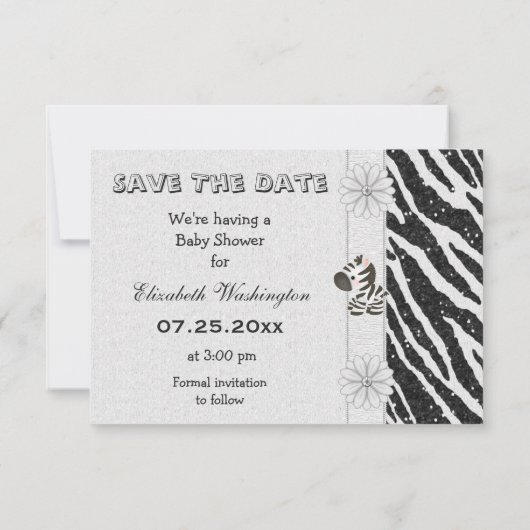 Zebra en gedrukt Baby shower opslaan Datum Save The Date (Achterkant)