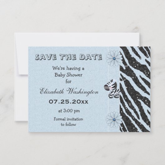 Zebra en gedrukt Baby shower opslaan Datum Save The Date (Achterkant)