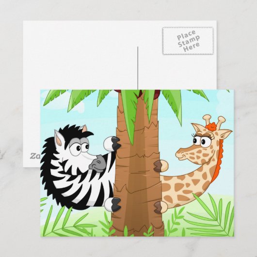 Zebra en giraf briefkaart (Voorkant / Achterkant)