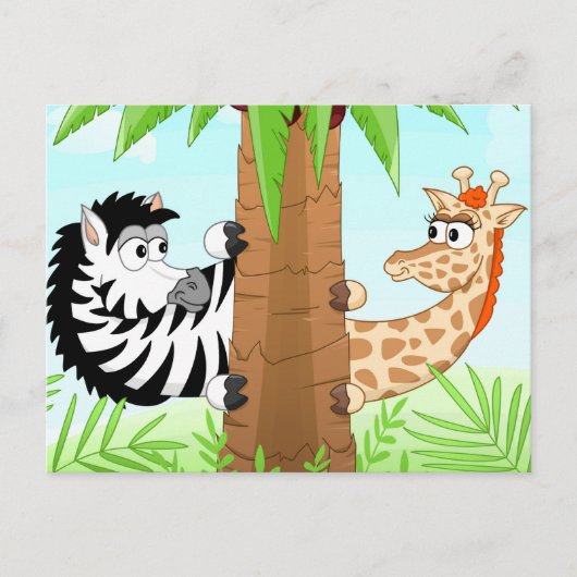 Zebra en giraf briefkaart (Voorkant)