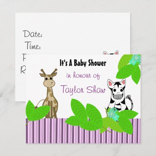Zebra- en Giraffe-Baby shower Kaart (Voorkant / Achterkant)