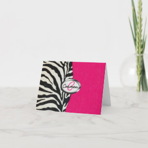 Zebra en het Roze van het Neon met MetaalMonogram Notitiekaartje