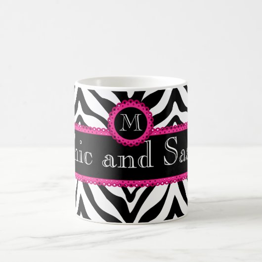 Zebra en Kant Chic en Sassy Monogram Koffiemok (Center)