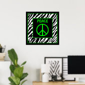 Zebra en Lime Green Peace Sign Wall Decor Poster (Thuiskantoor)