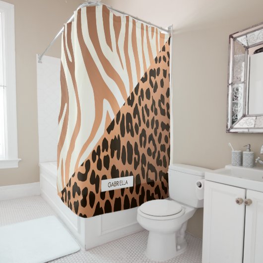 Zebra en luipaard afdrukken douchegordijn (In situ)