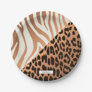Zebra en luipaard afdrukken papieren bordje