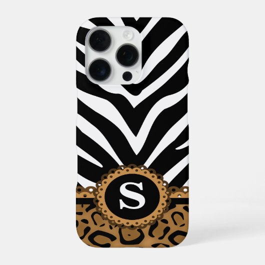 Zebra- en luipaardprint monogram iPhone hoesje (Achterkant)
