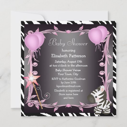 Zebra- en magische-wand-roze-prinses Baby shower Kaart (Voorkant)