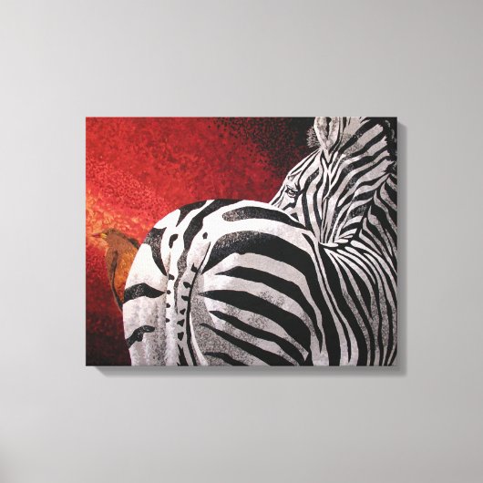 Zebra en Oxpecker Canvas Afdruk (Voorkant)