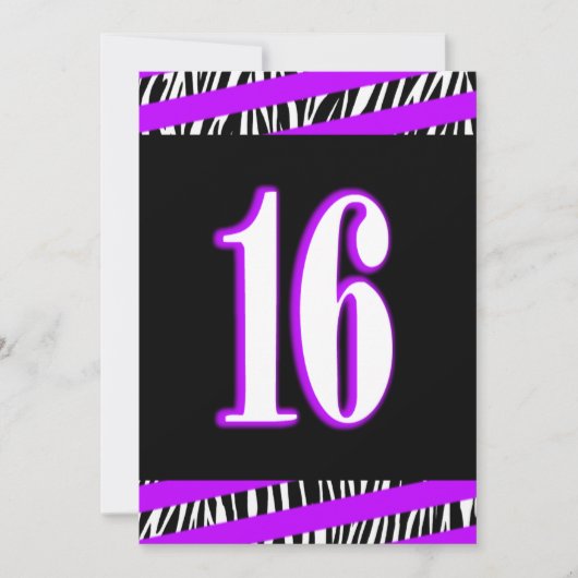 Zebra en Paars Sweet 16 Aanbesteding Kaart (Voorkant)