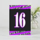 Zebra en Paars Sweet 16 Aanbesteding Kaart (Staand voorkant)