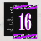 Zebra en Paars Sweet 16 Aanbesteding Kaart (Voorkant / Achterkant)