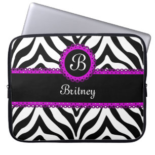 Zebra en Paarse monogram laptophoes Laptop Sleeve