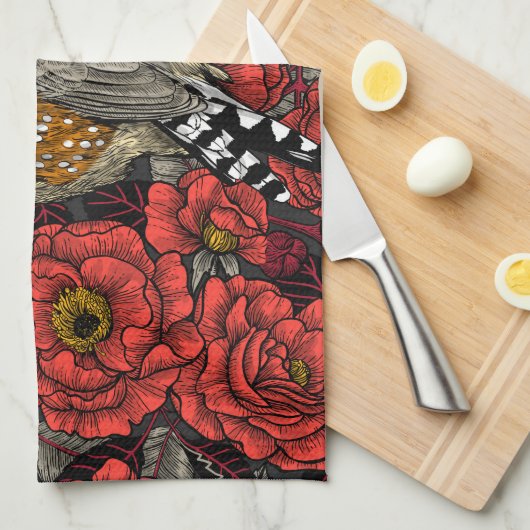 Zebra- en rode struik theedoek (Quarter Fold)