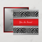 Zebra en rode verjaardagsfeest uitnodiging (Voorkant / Achterkant)