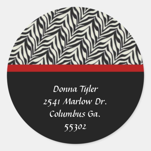 Zebra en rood bijgesneden adres Stickers (Voorkant)