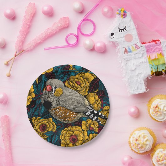 Zebra en roos struik papieren bordje (Feest)